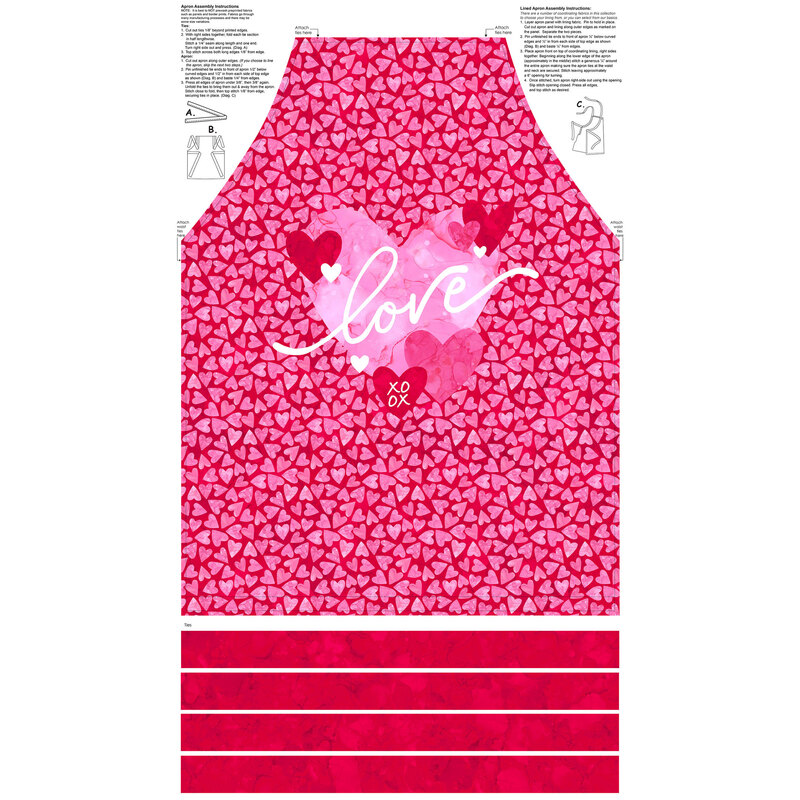 Fabric panel featuring an apron with red, white and pink hearts from the Forever Love collection.