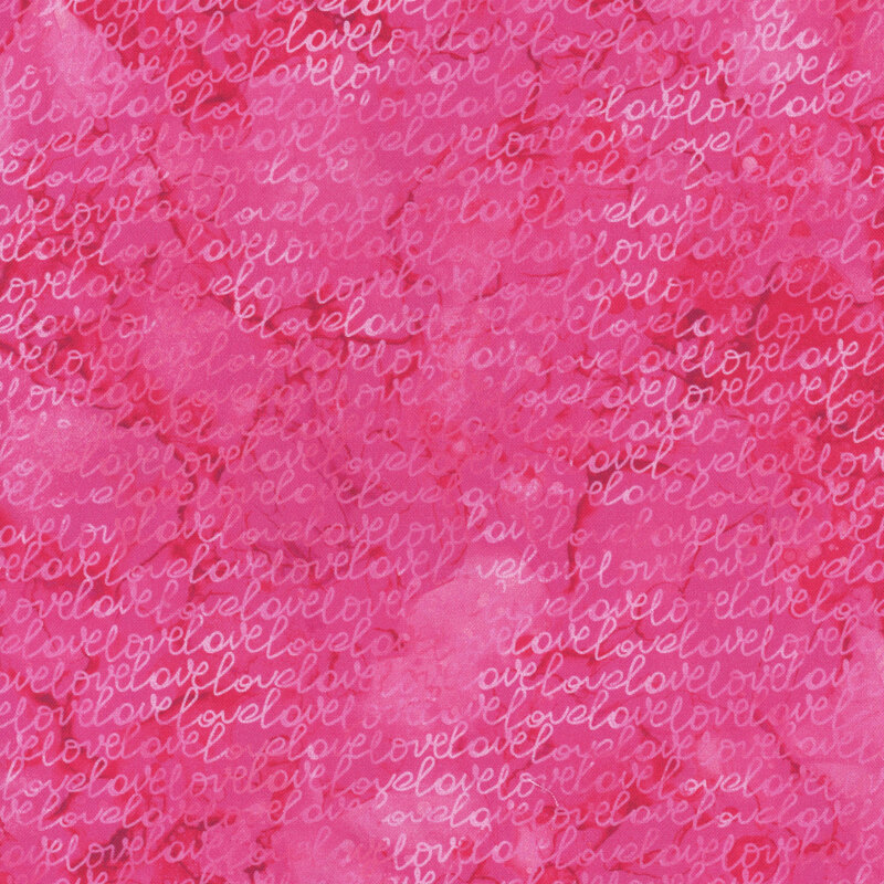 The word love in cursive text packed against a vibrant red and pink marbled background as part of the Forever Love collection.