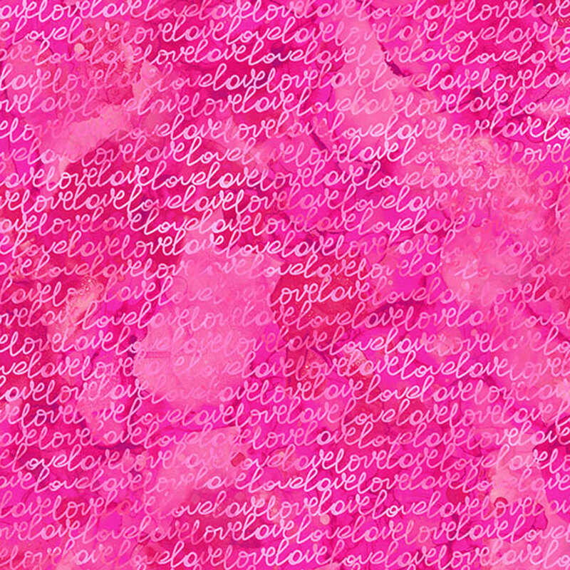The word love in cursive text packed against a vibrant red and pink marbled background as part of the Forever Love collection.