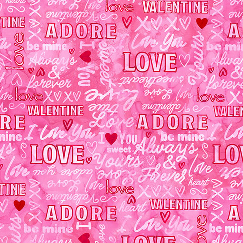 Valentine's Day themed words in pink and white text against a red and pink molted background from the Forever Love collection.