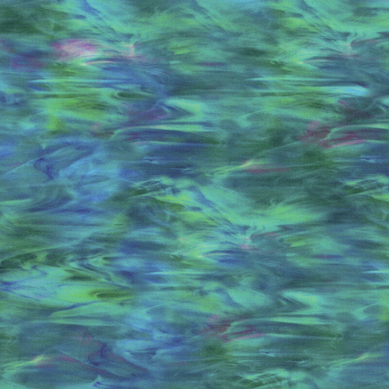 Teal fabric with a mottled wavy texture.