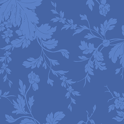 Ultramarine blue fabric with tonal sprawling leaves.