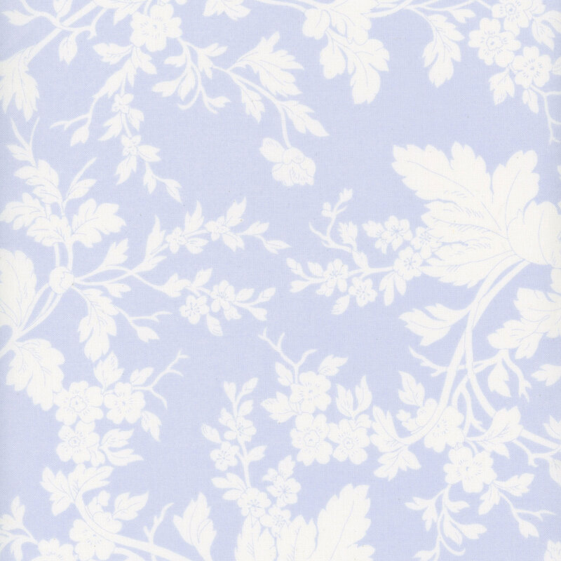 Light gray fabric with white sprawling leaves.