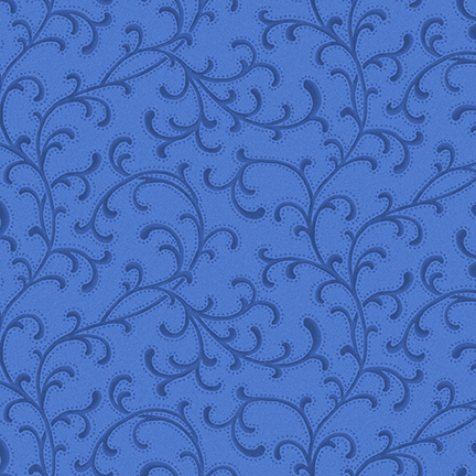 Bright ultramarine fabric with lightly dotted swirling ornamental accents.