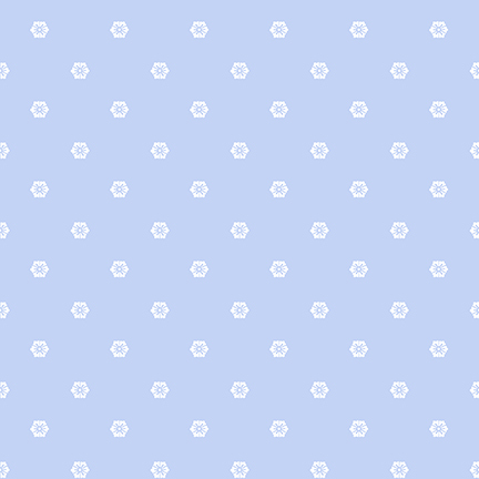 Periwinkle blue fabric with a neat design of hexagonal florals.