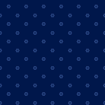 Navy blue fabric with a neat design of tonal hexagonal florals.
