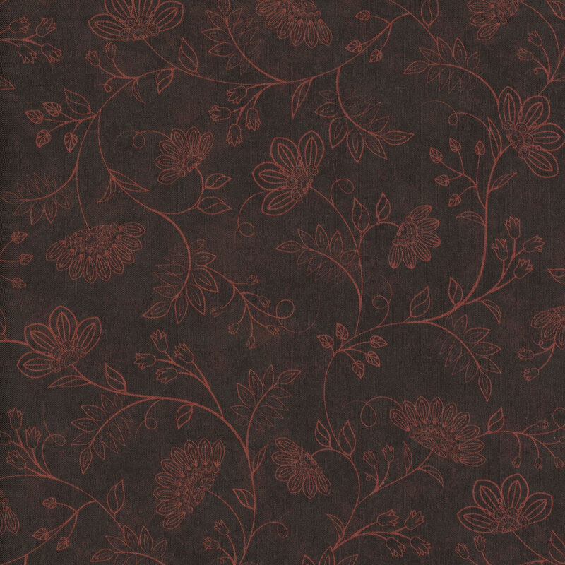 Black fabric with dark pink ornamental vines and flowers