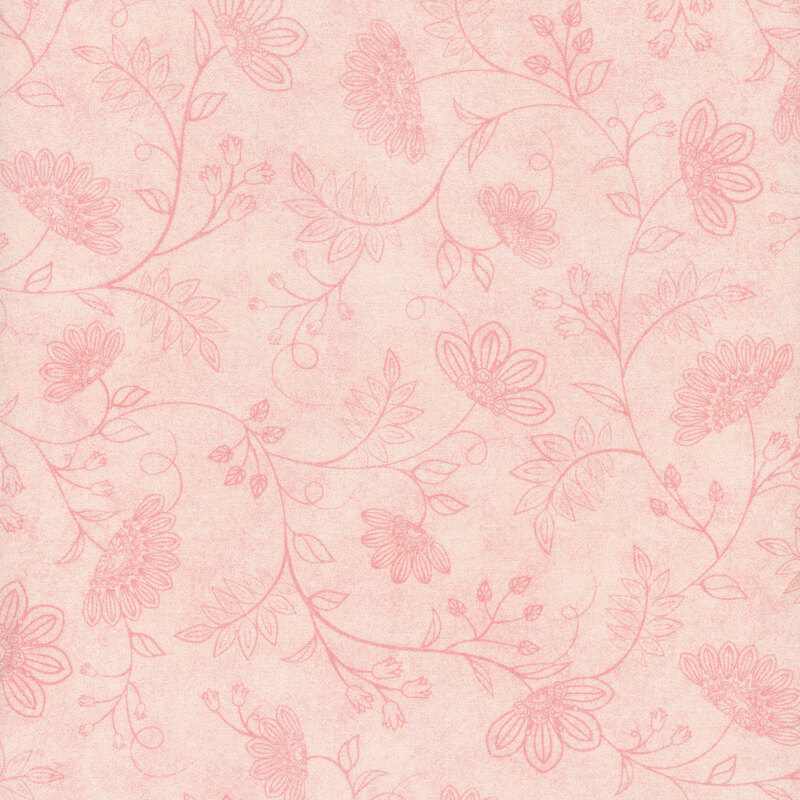 Light pink floral pattern with delicate outlines of flowers and vines on a soft cream fabric.