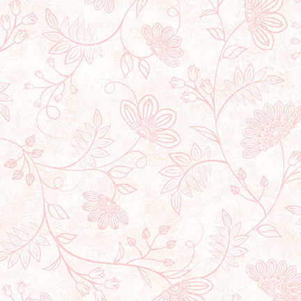 Light pink floral pattern with delicate outlines of flowers and vines on a soft cream fabric.
