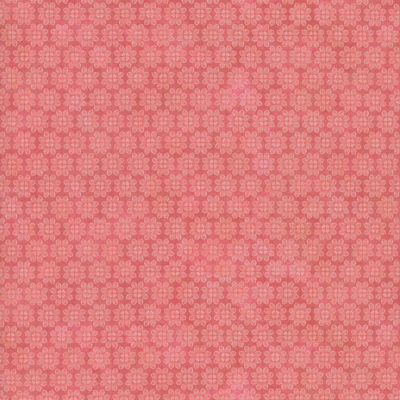 Pink floral pattern featuring small, evenly spaced flowers against a mottled background.