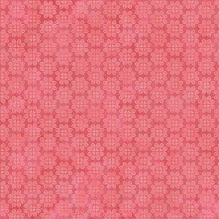 Pink floral pattern featuring small, evenly spaced flowers against a mottled background.