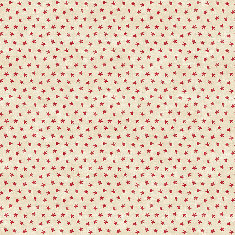 Seamless pattern of small red stars on a light beige fabric.