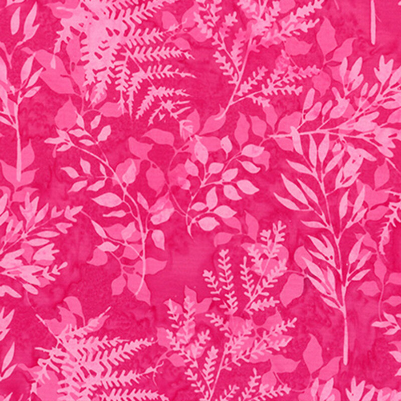 Mottled pink leaf silhouettes tossed against a bright pink fabric.