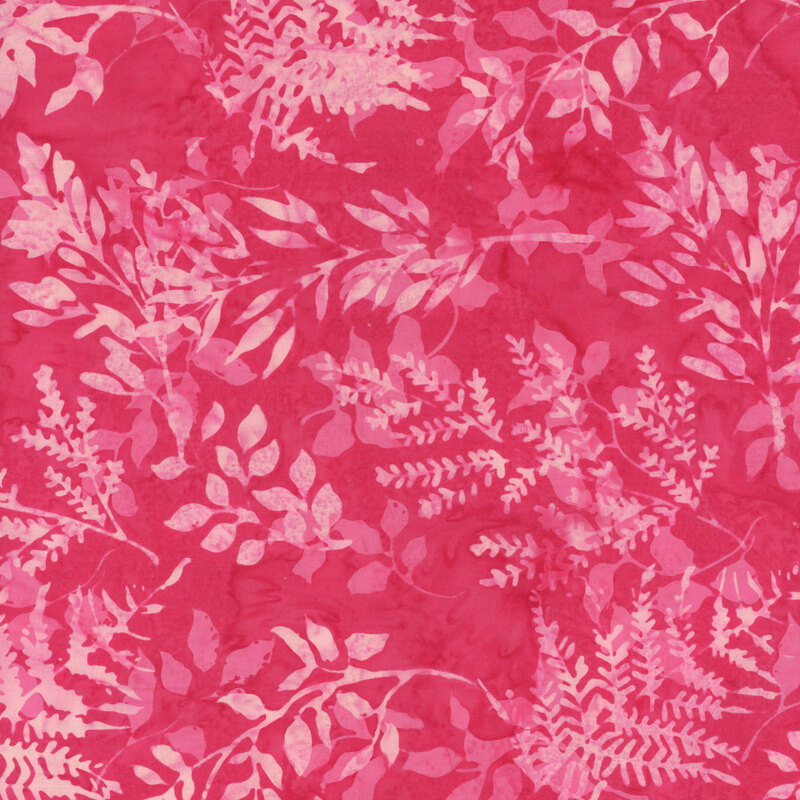 Mottled pink leaf silhouettes tossed against a bright pink fabric.