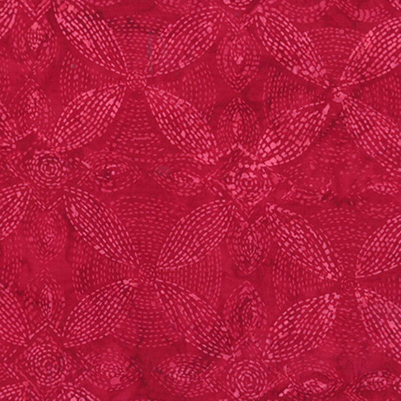 Mottled cherry flower pattern on a mottled red fabric.