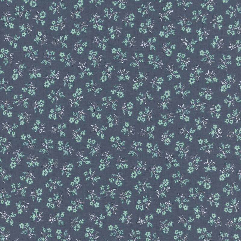 Denim blue with a cottage blue and floral design.