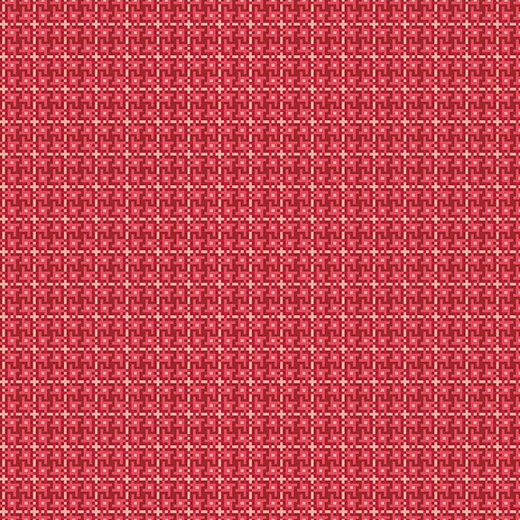 Cherry red fabric with a dynamic geometric pattern in tonal red and white.