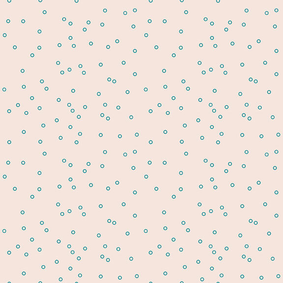 Cream fabric with scattered teal dots.