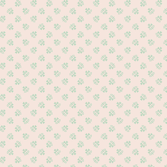 Cream fabric with a stylized clover pattern in mint.