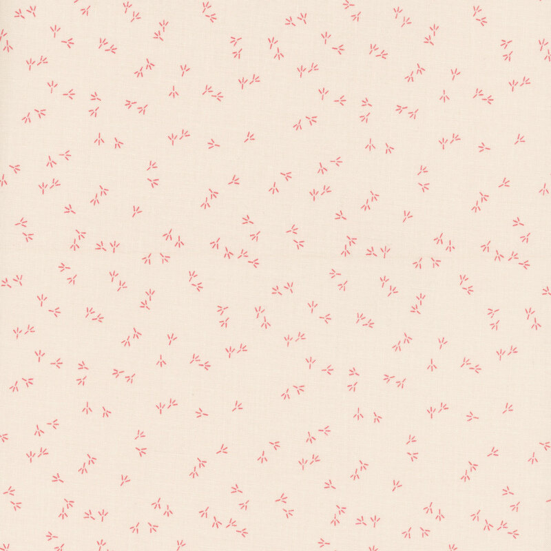 Cream fabric with scattered chicken footprints.