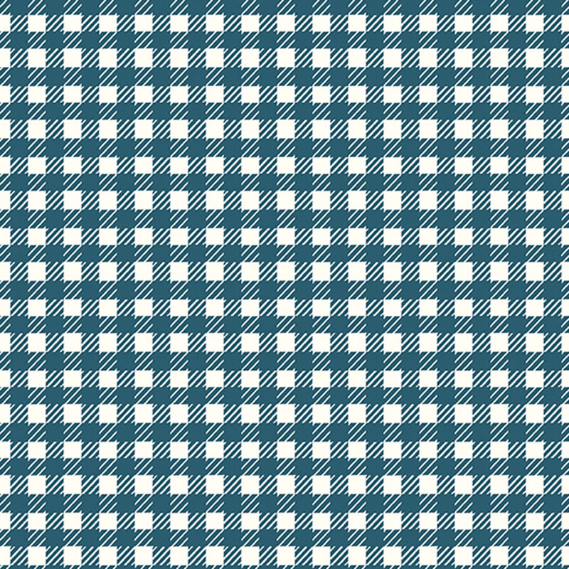 Cream and dark teal blue textured gingham fabric.