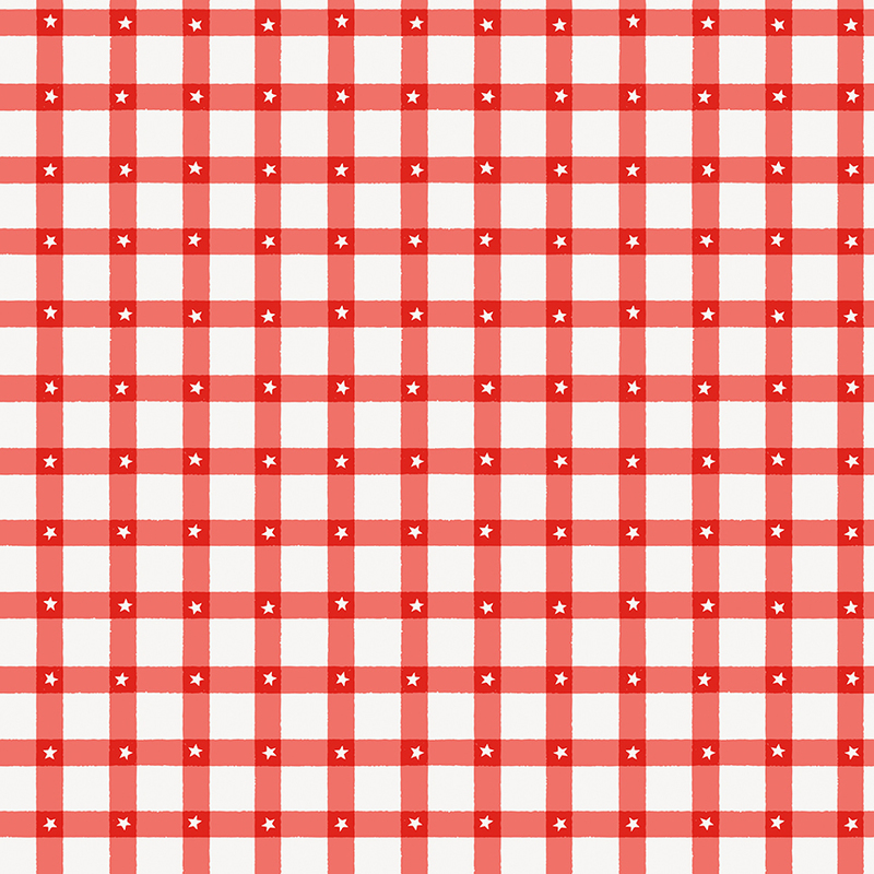 Red and white checkered pattern with small white stars scattered throughout.