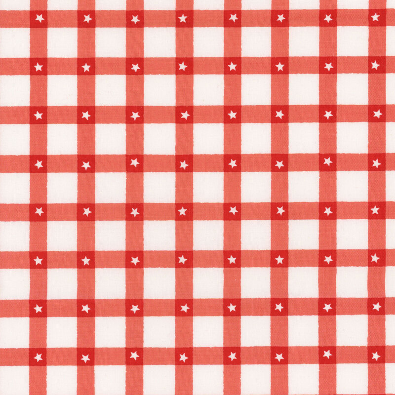 Red and white checkered pattern with small white stars scattered throughout.