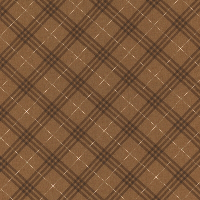 Brown plaid pattern with thin black lines creating a crisscross design.