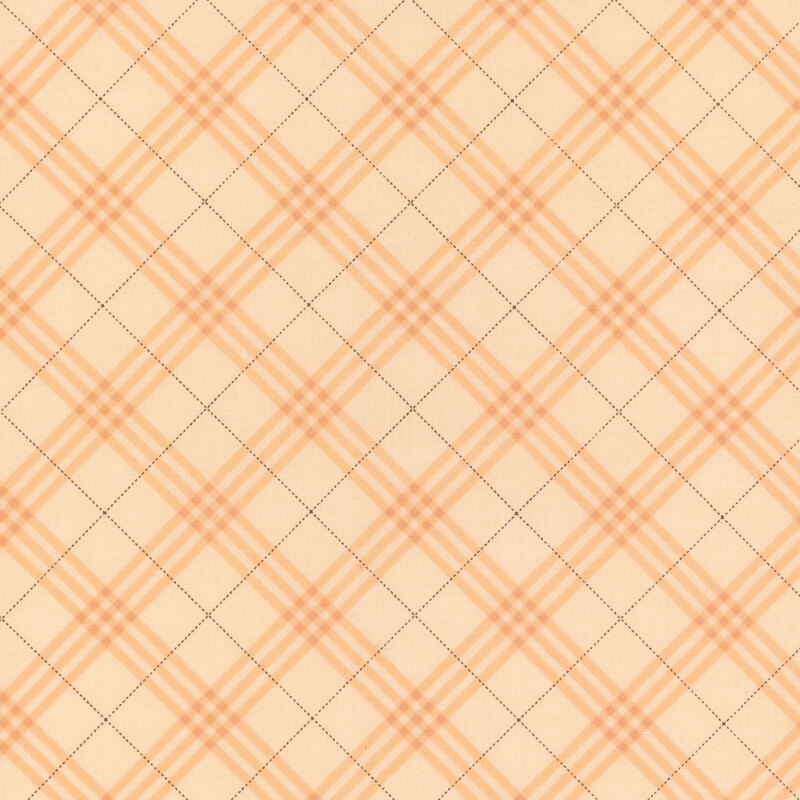 Light peach background with a subtle crisscross plaid pattern in darker peach lines.