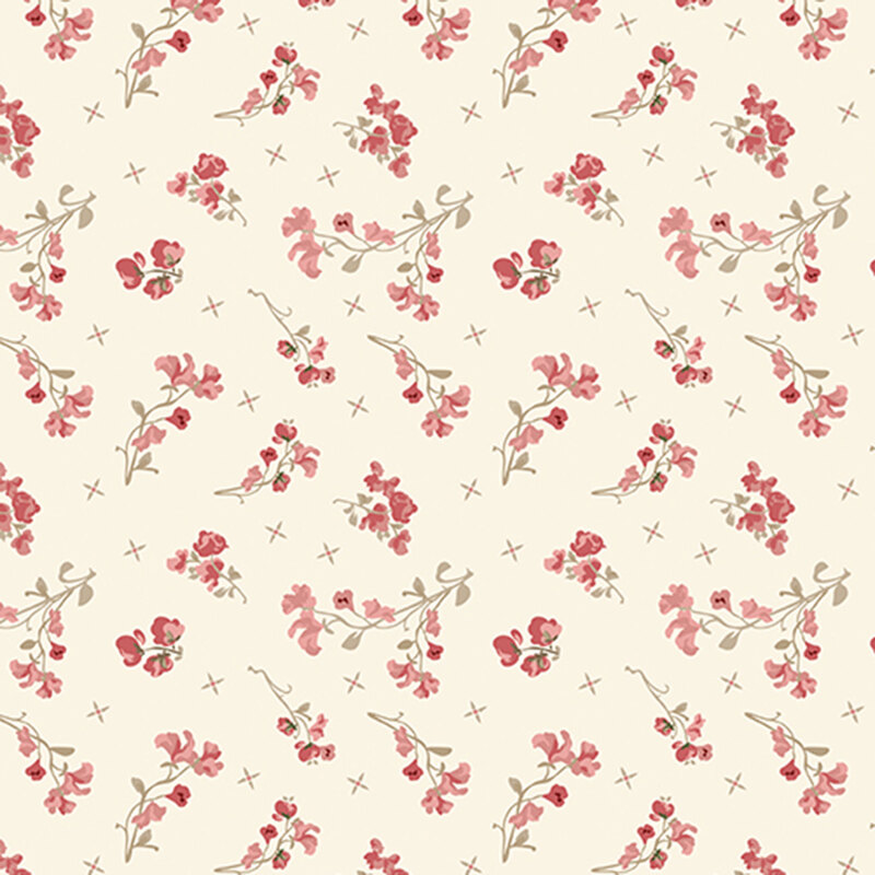 Cream fabric with tossed pink flower sprigs.