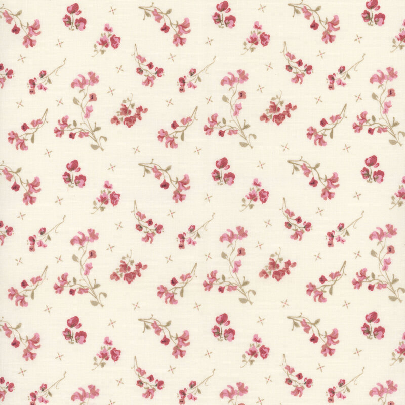 Cream fabric with tossed pink flower sprigs.