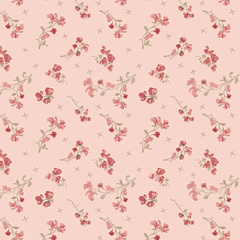 Pale pink fabric with tonal tossed flower sprigs.