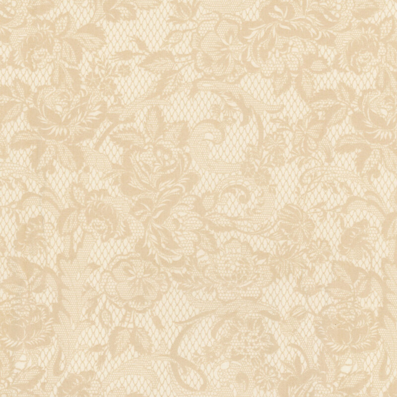 Tonal cream floral lace pattern with intricate white flowers and leaves throughout.