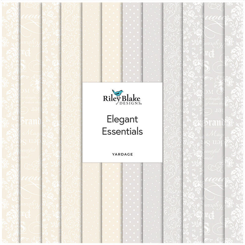 A collage of the cream and white-on-white prints featured in the Elegant Essentials collection.