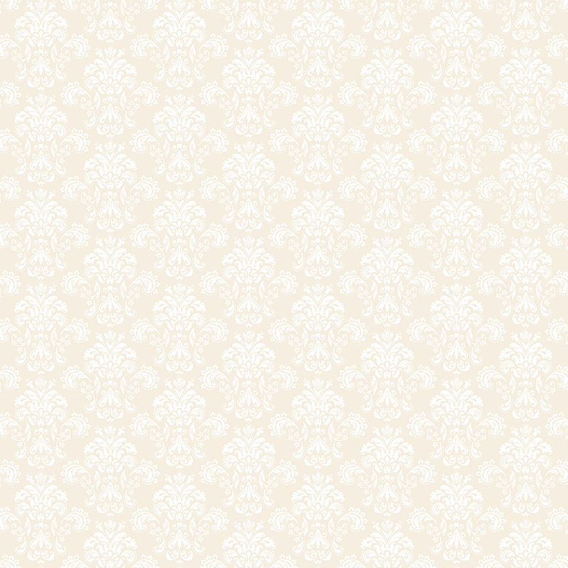 Cream fabric with white pearlized damask pattern.