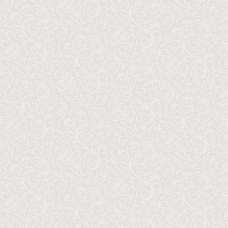 White-on-white fabric with white pearlized ornamental swirls.