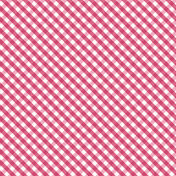 Raspberry pink and white gingham fabric swatch.