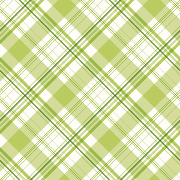 Lime green, emerald, and white plaid fabric with intersecting lines of varying width.