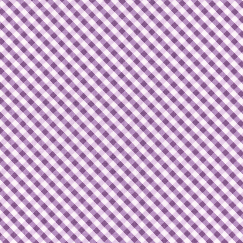 Grape purple and white gingham fabric swatch.
