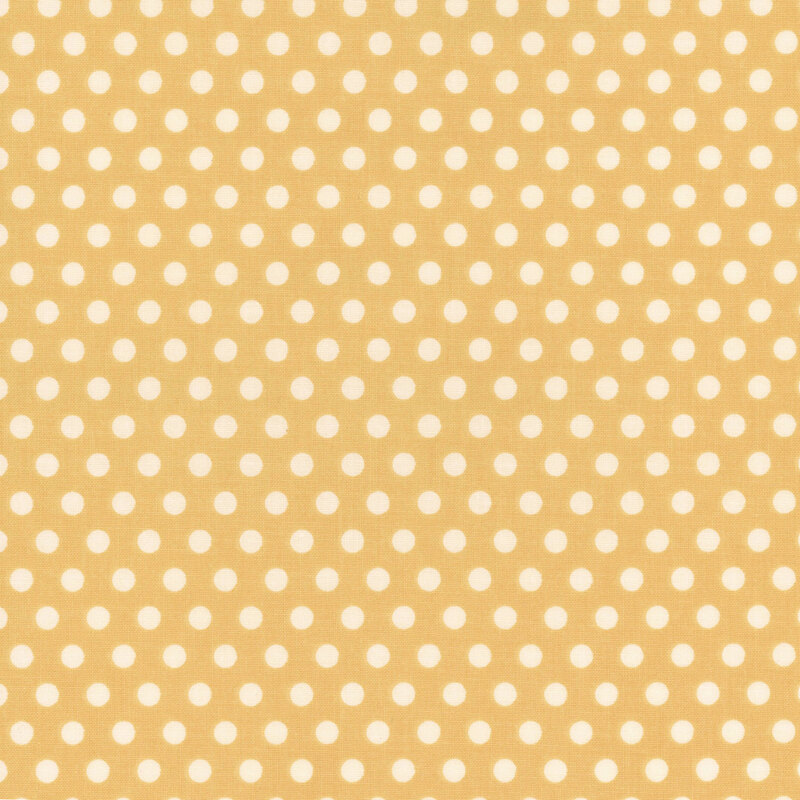 Yellow background with evenly spaced white polka dots.