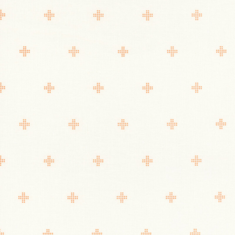 Light cream fabric with a uniform pattern of small, orange cross shapes.