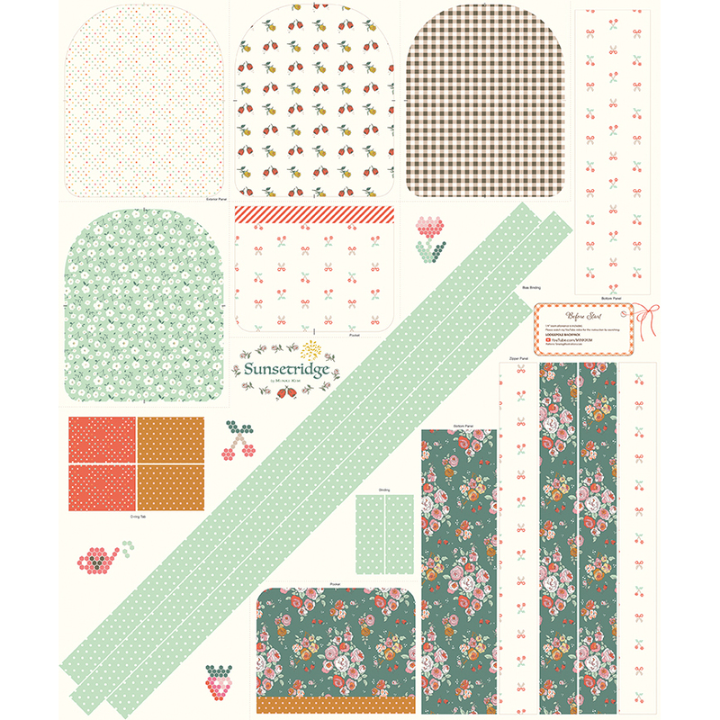 Colorful scrapbook paper layout with floral patterns, checks, and various geometric designs.