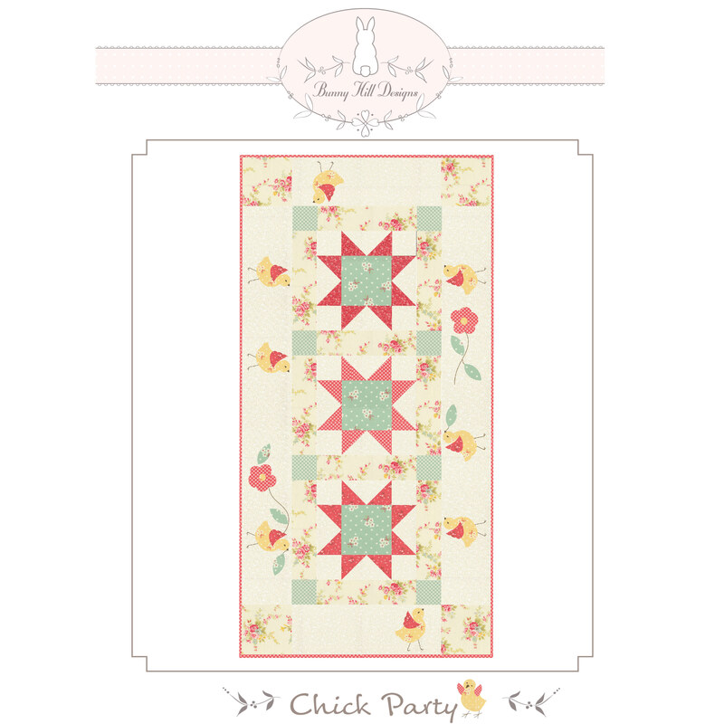 Front cover of the pattern showing the completed table runner project and the Bunny Hill Logo.