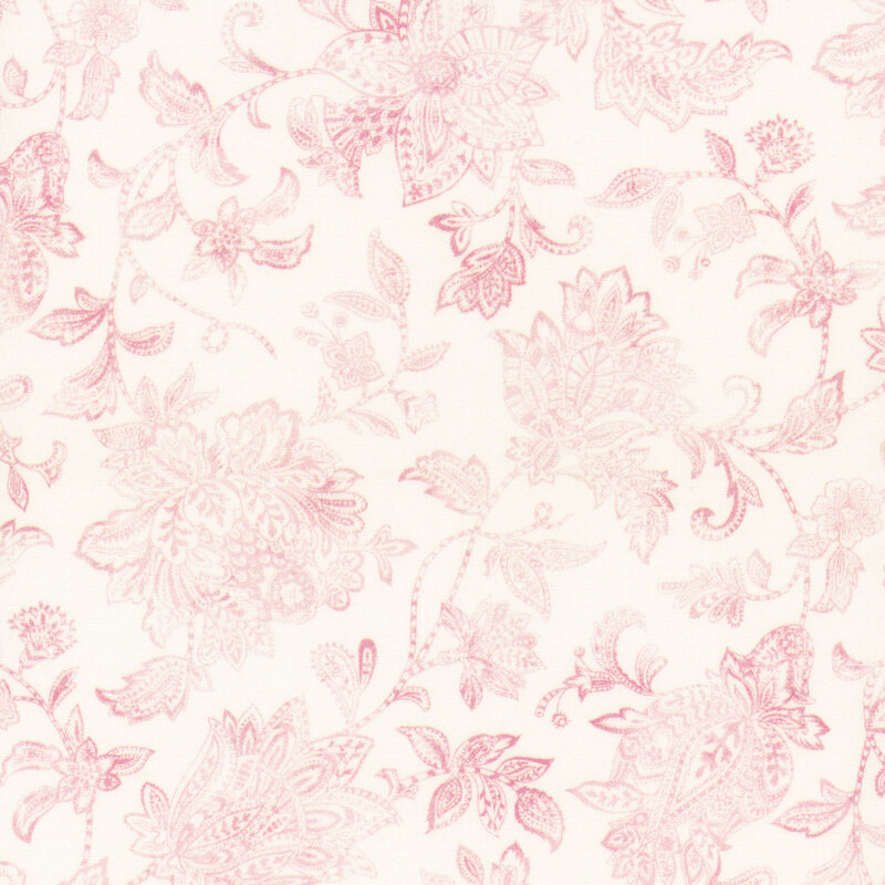 Light pink floral pattern featuring intricate flowers and leaves on a white background.