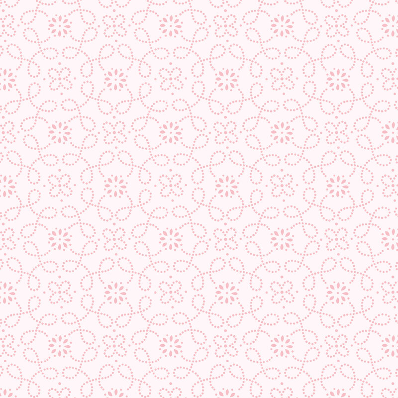 A repeating pattern of delicate pink swirls and floral shapes on a light pink background.