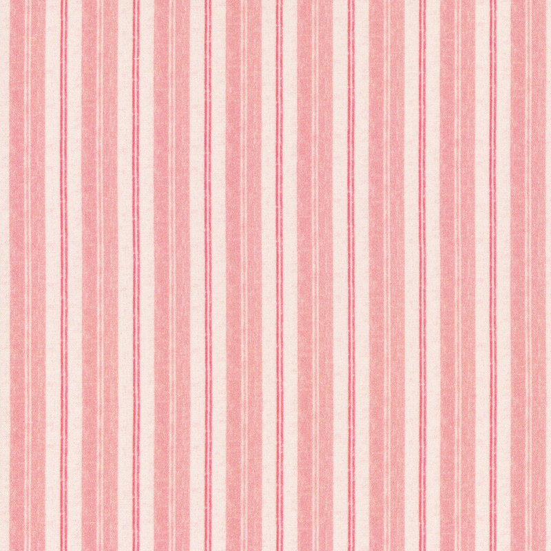Light pink fabric with vertical stripes in varying widths and subtle texture.