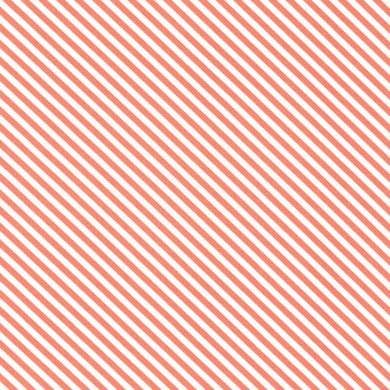 Diagonally striped white and coral orange fabric.