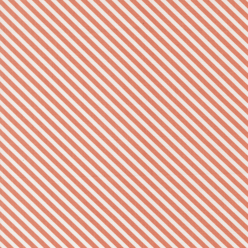Diagonally striped white and coral orange fabric.
