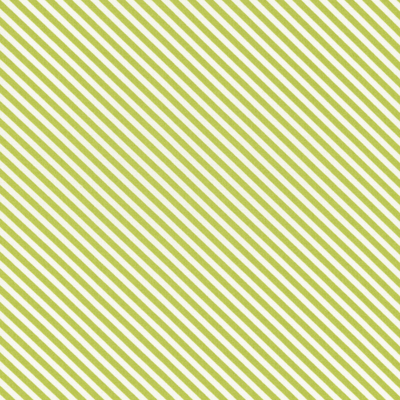 Diagonally striped white and olive green fabric.