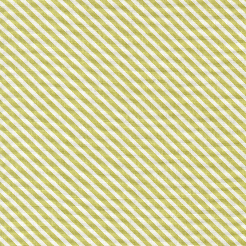 Diagonally striped white and olive green fabric.